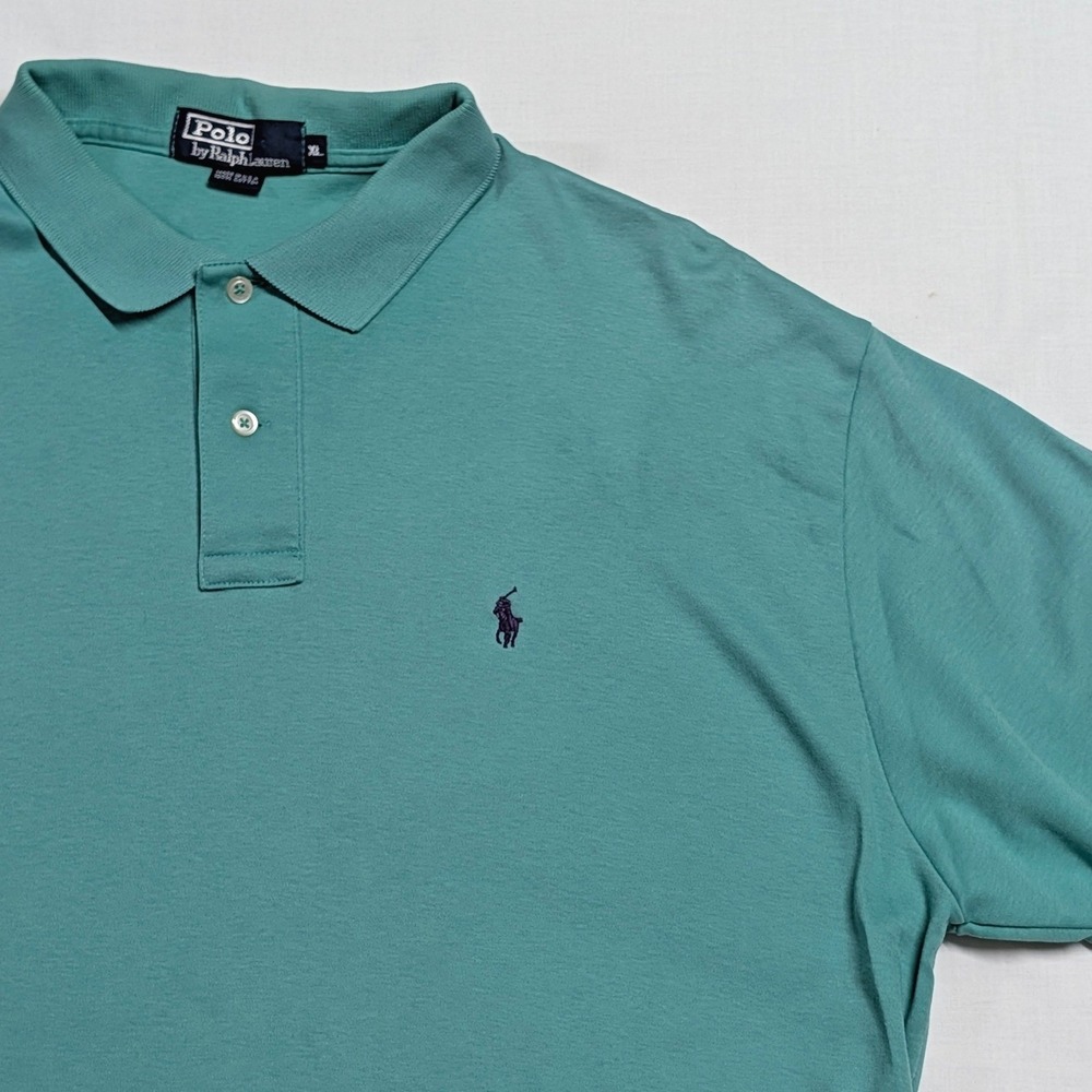 Polo Ralph Lauren Men's XL Teal Green Short Sleeve Cotton Polo Shirt Made in USA